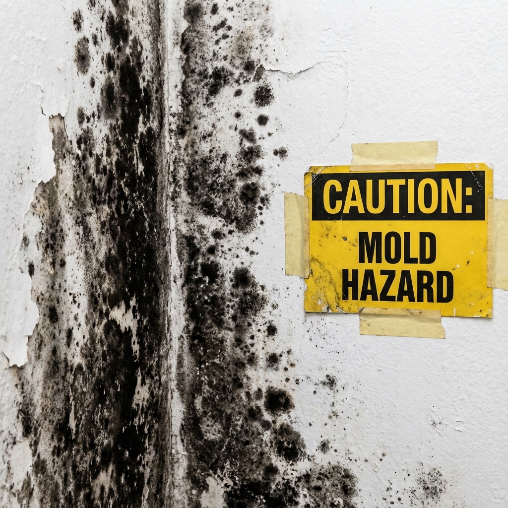 Black mold symptoms on condo wall in Bangkok